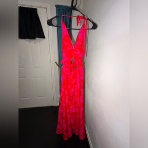 Bright Pink Floral Halter One-Piece Bodysuit